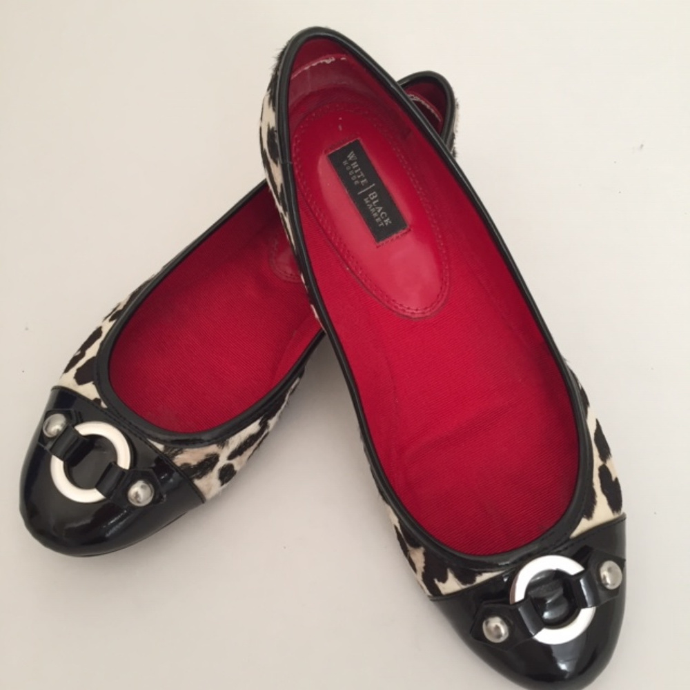 WHBM Animal Print/Black Patent Flats